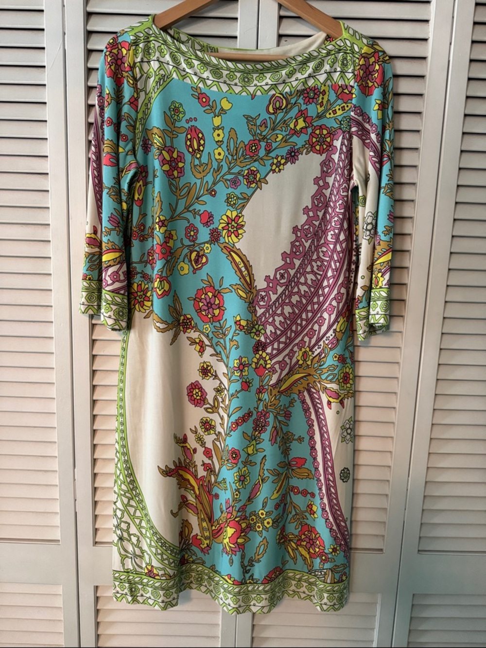 Donna Morgan Floral Print Dress in Aqua, Lime & Pink